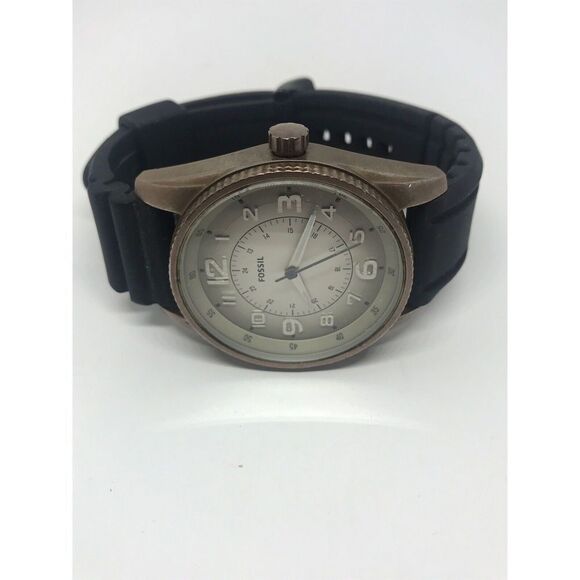 Fossil Jr1193 Men's Black Silicone Analog Beige Dial Quartz Genuine Watch No20 - Picture 5 of 10
